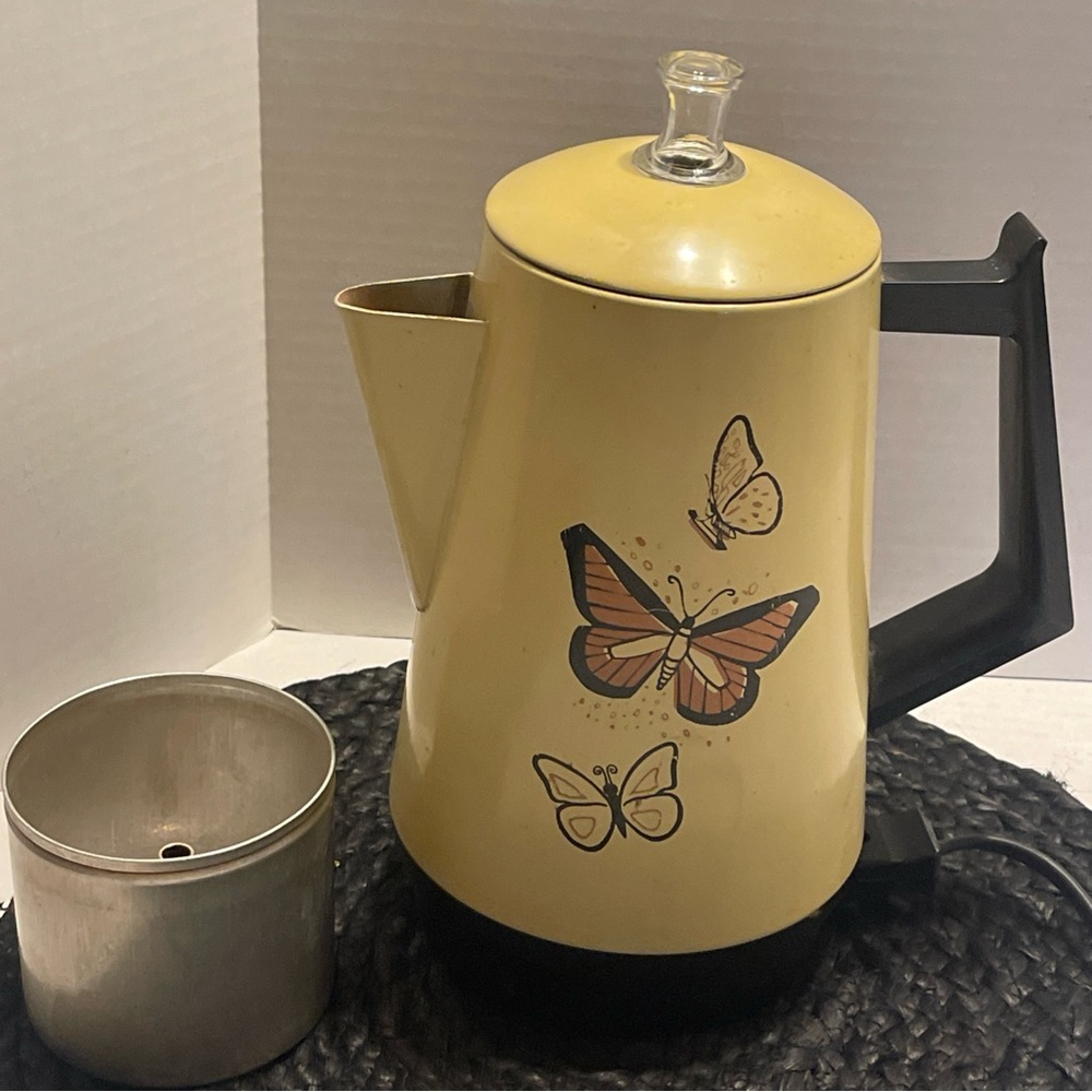 Vintage West Bend Yellow Butterfly Design Coffee Percolator. Read - Picture 3 of 9